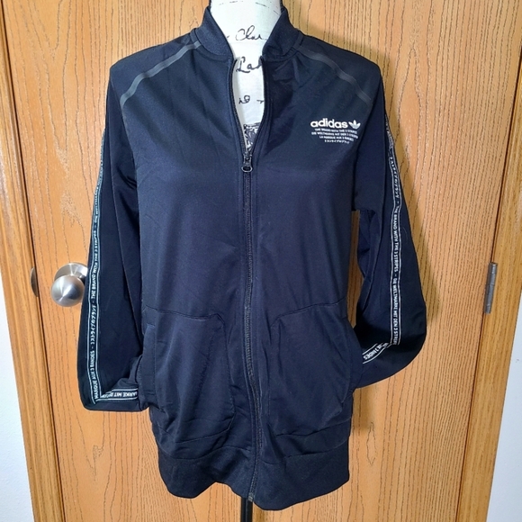 Adidas The Brand with the 3 Stripes logo tape zip up streetwear track jacket - Picture 1 of 5